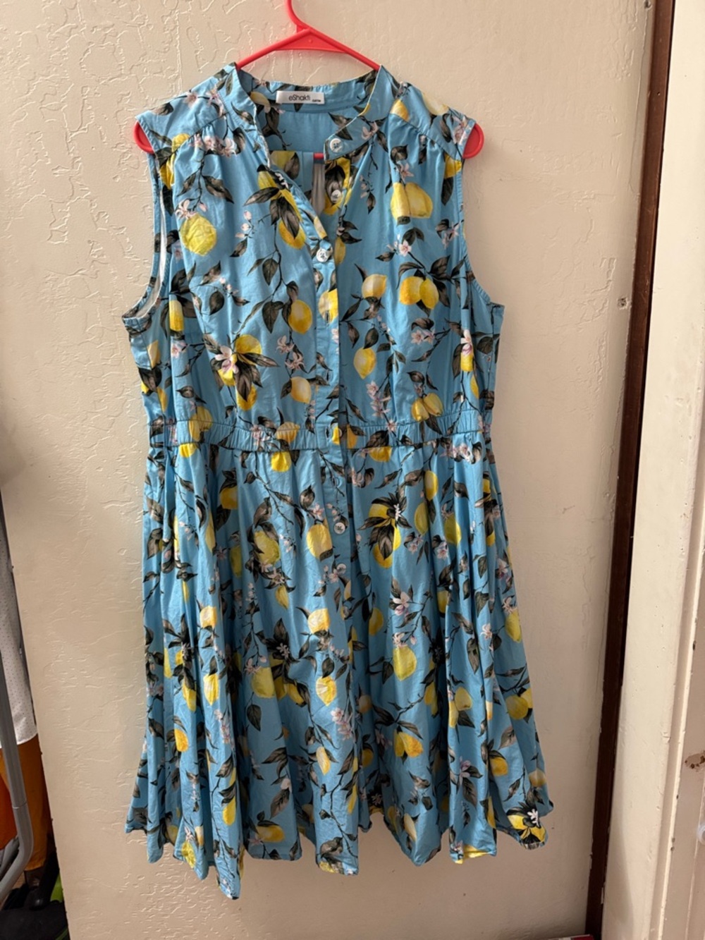eshakti Blue Lemon-Print Sleeveless Casual Dress
